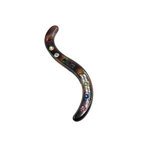 Vintage Celluloid Squiggle Shaped Pin Brooch Rhinestones Brown Early Plastic Pin